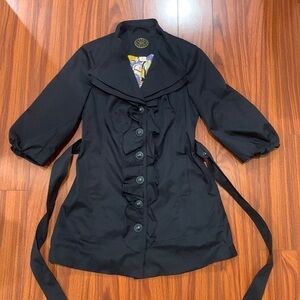 𝅺Anthropologie Idra Whimsy Navy Ruffled Coat, Size 2P